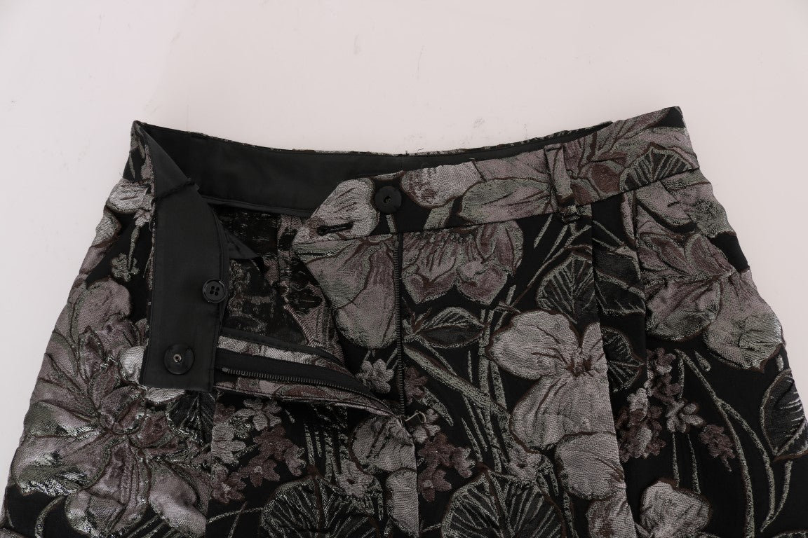 Pantalones cortos de cintura alta con brocado floral gris