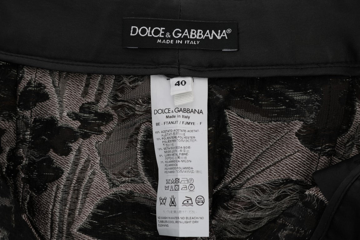Pantalones cortos de cintura alta con brocado floral gris