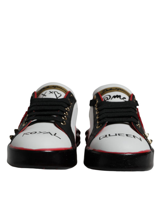 Zapatillas Portofino de piel con cristales blancos y rojos