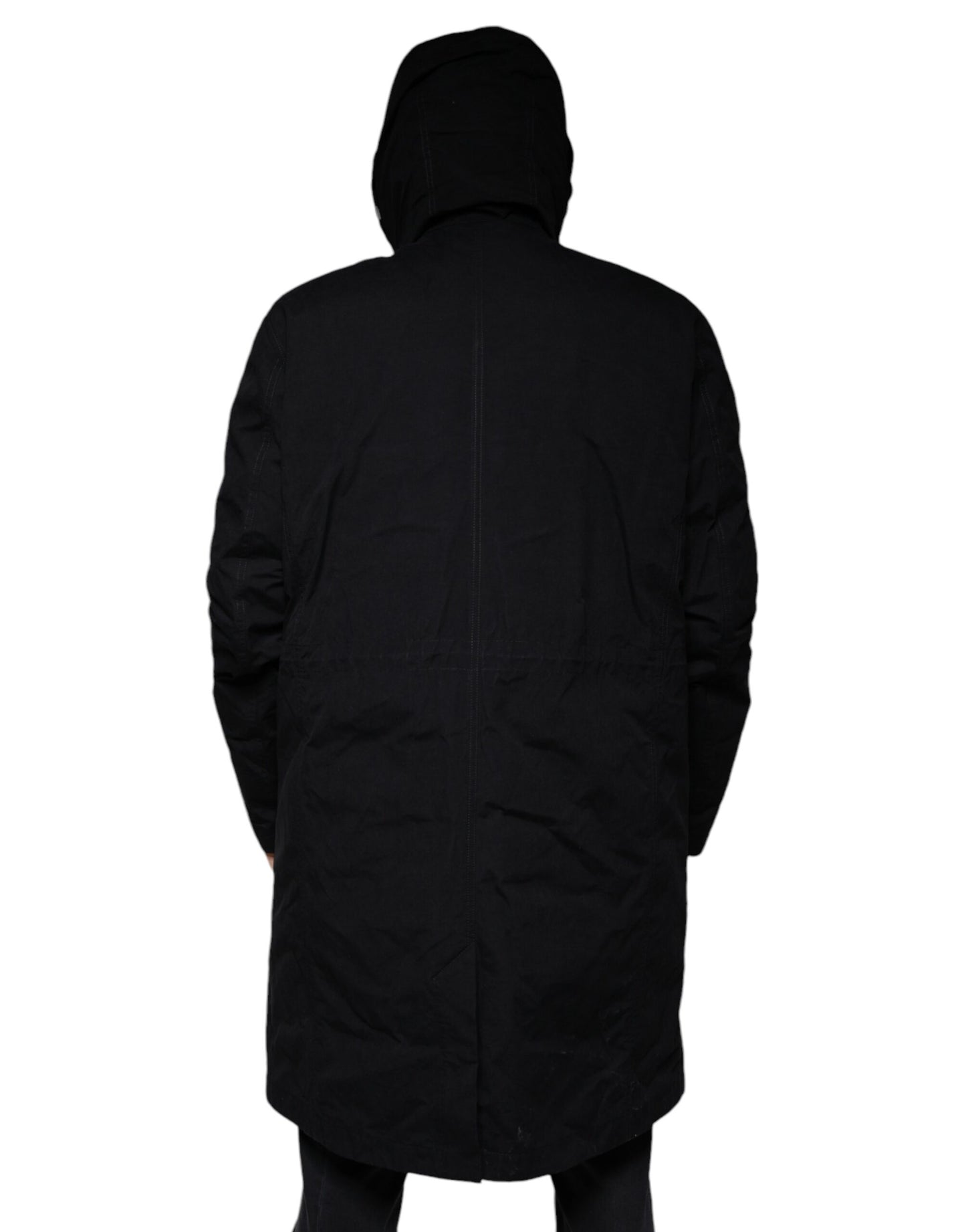 Parka noire à capuche en coton, trench-coat