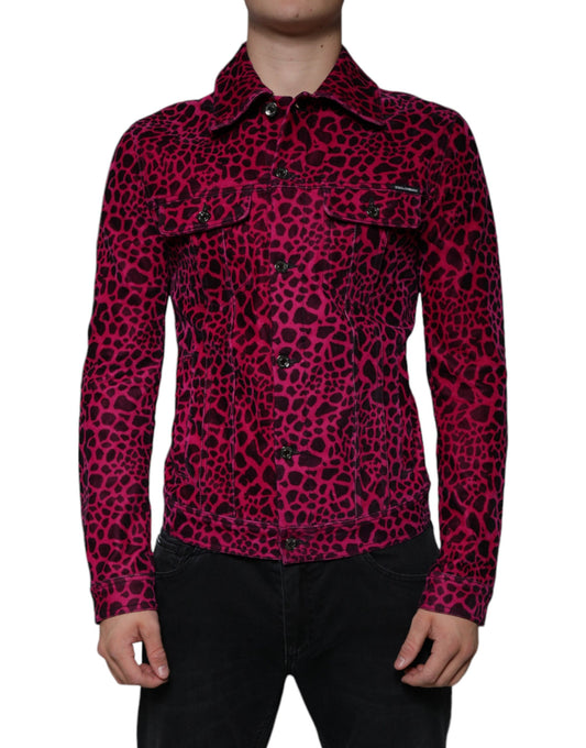Veste à col boutonné léopard fuchsia