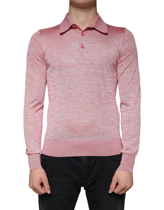 Polo rose à manches longues en polyester pour homme