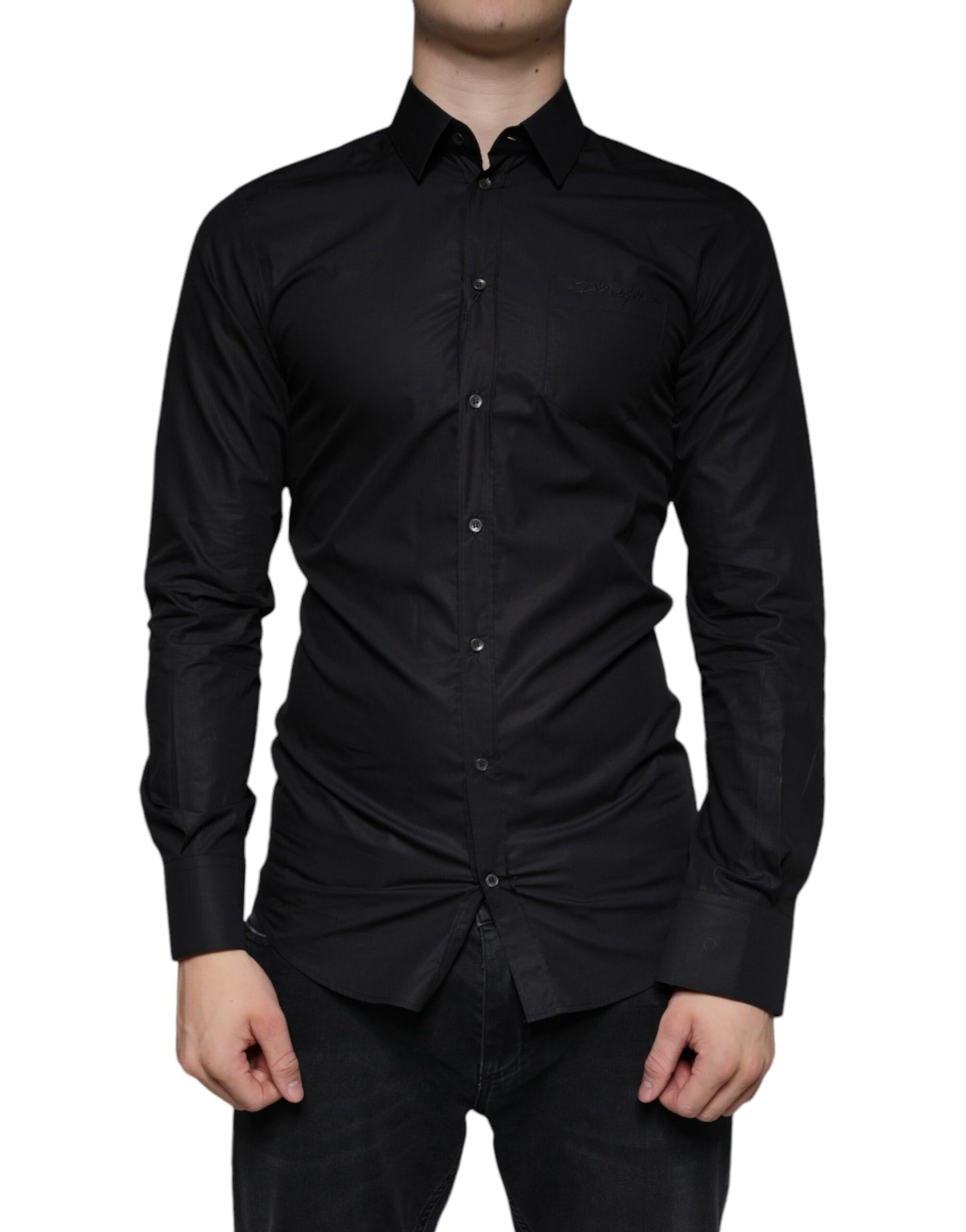 Robe en coton extensible noir Chemise habillée dorée