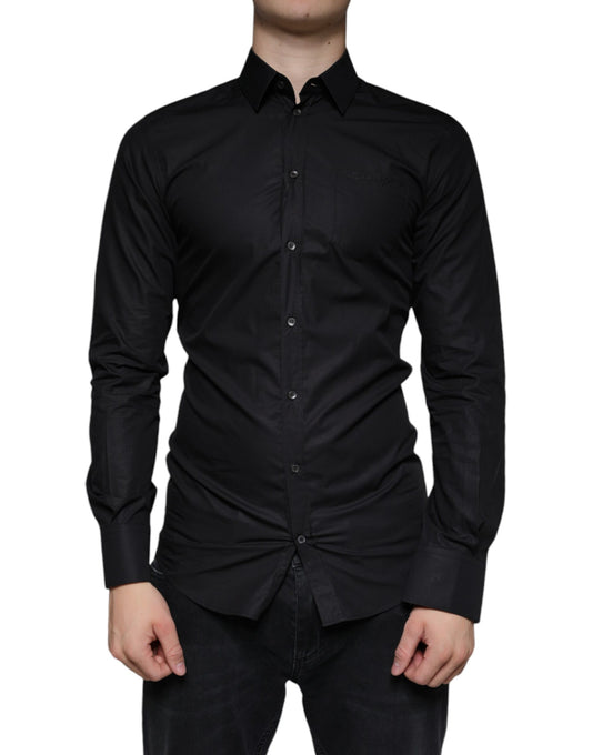 Robe en coton extensible noir Chemise habillée dorée