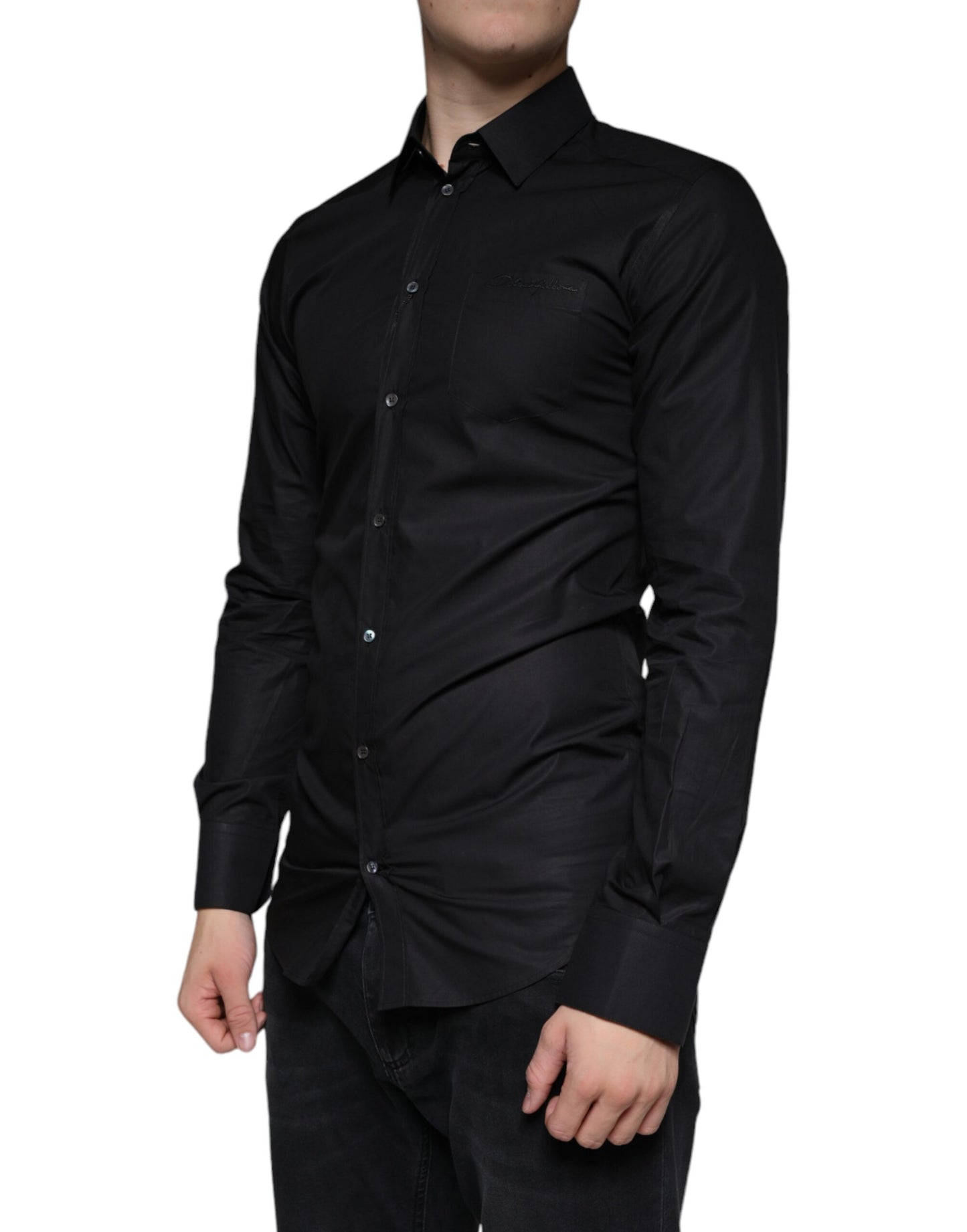 Robe en coton extensible noir Chemise habillée dorée