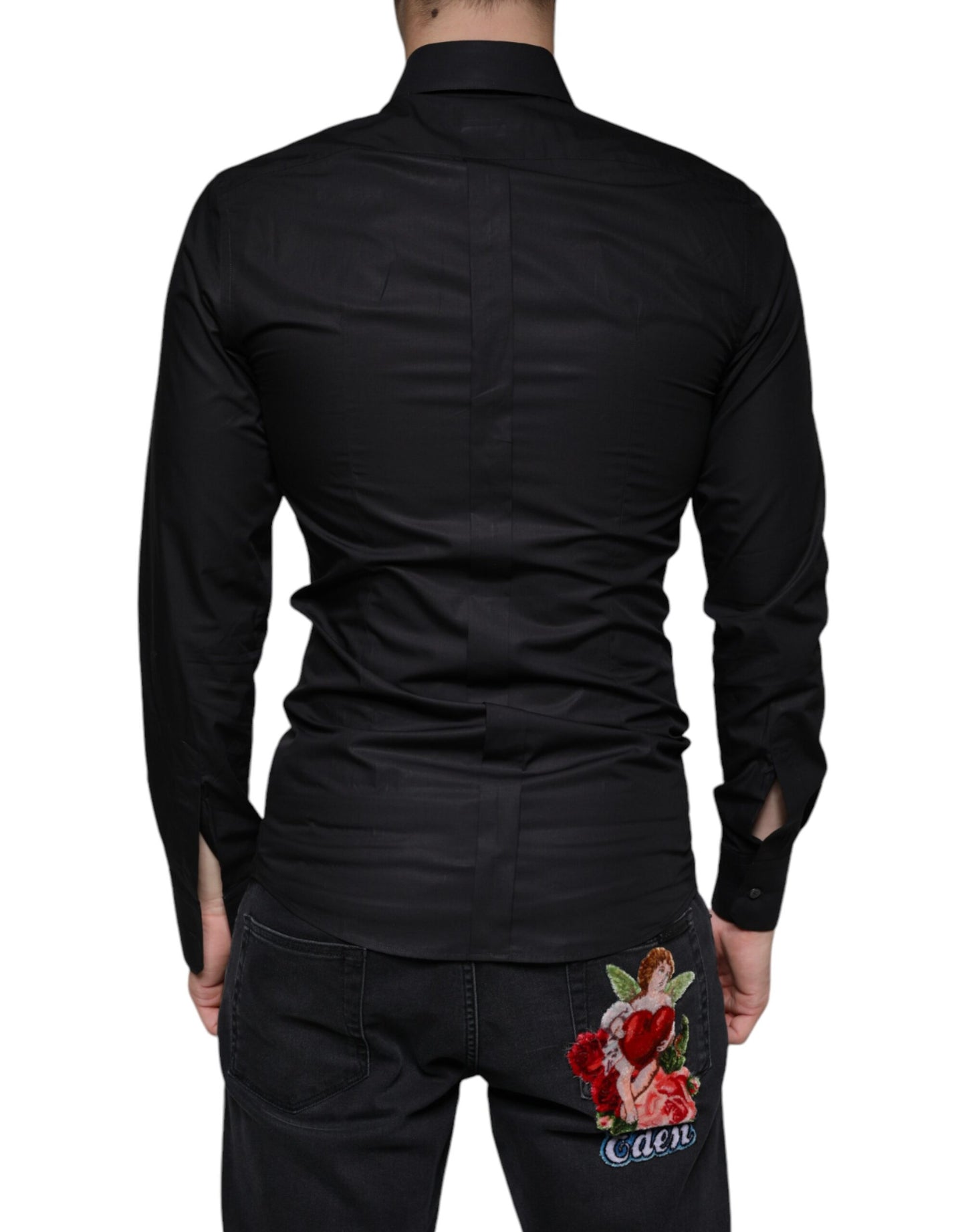Robe en coton extensible noir Chemise habillée dorée