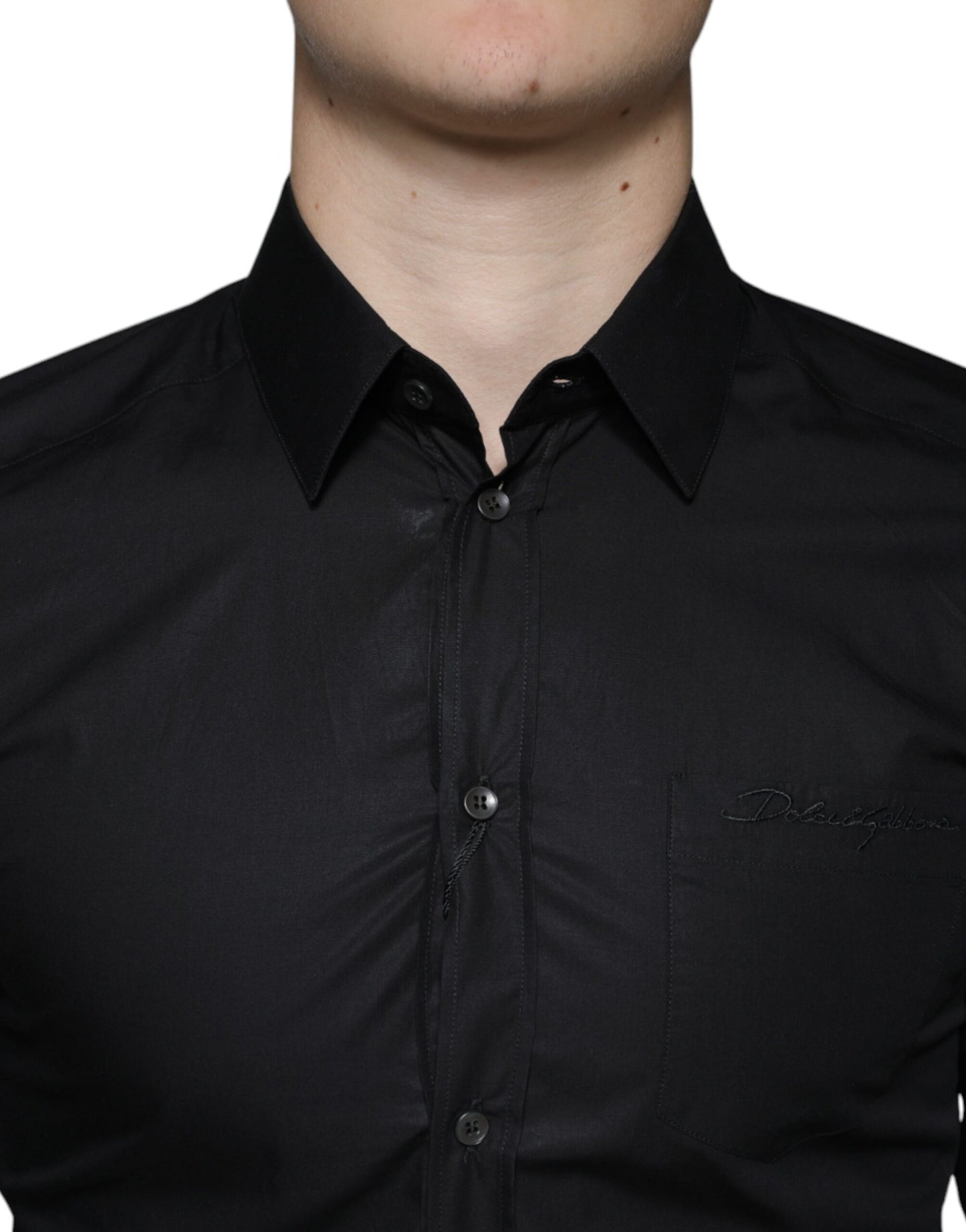 Robe en coton extensible noir Chemise habillée dorée