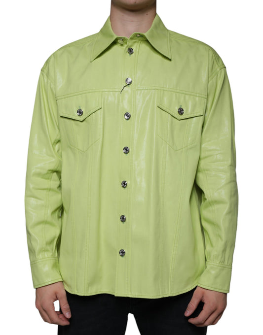 Chemise boutonnée à col en coton vert pour homme