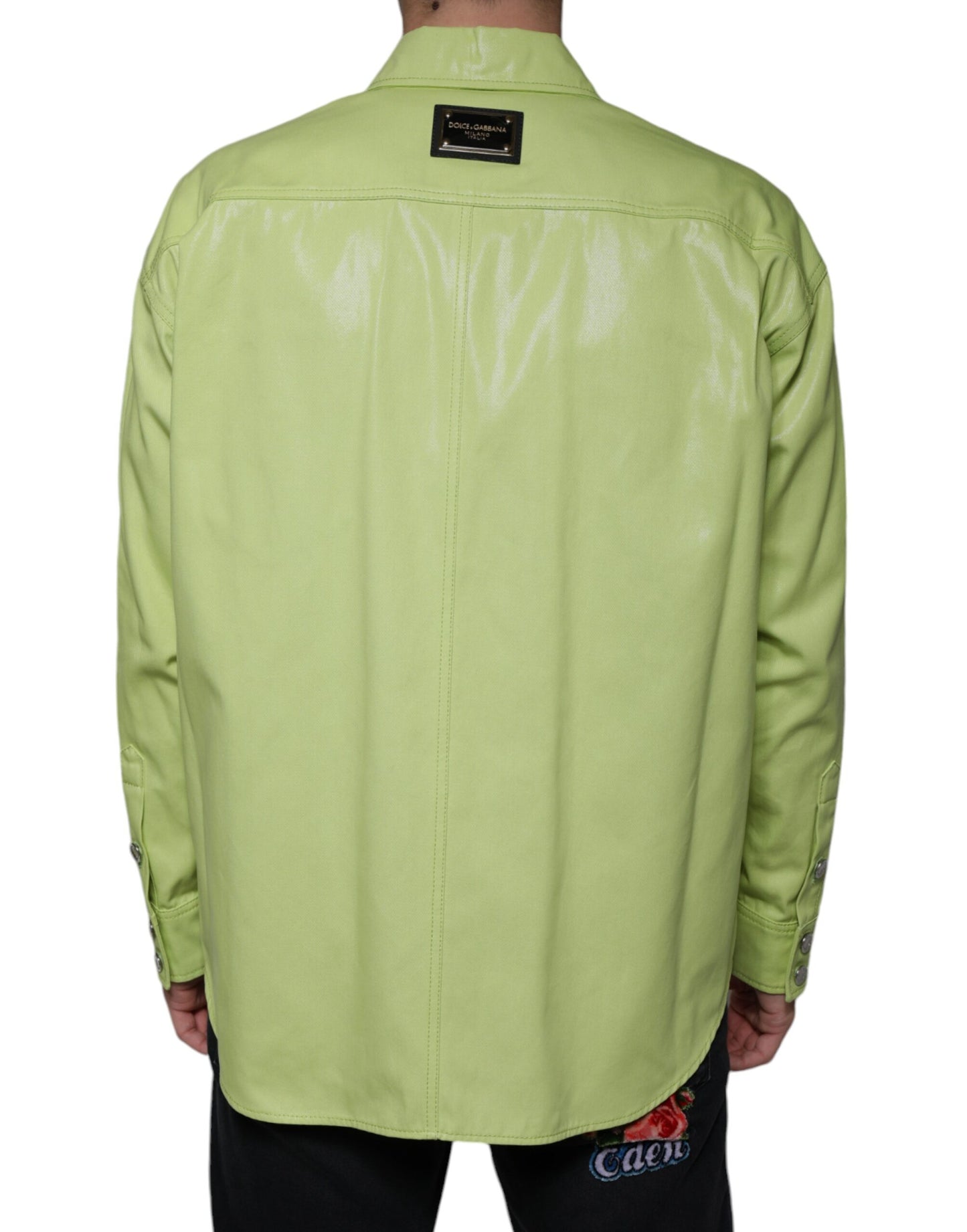 Chemise boutonnée à col en coton vert pour homme