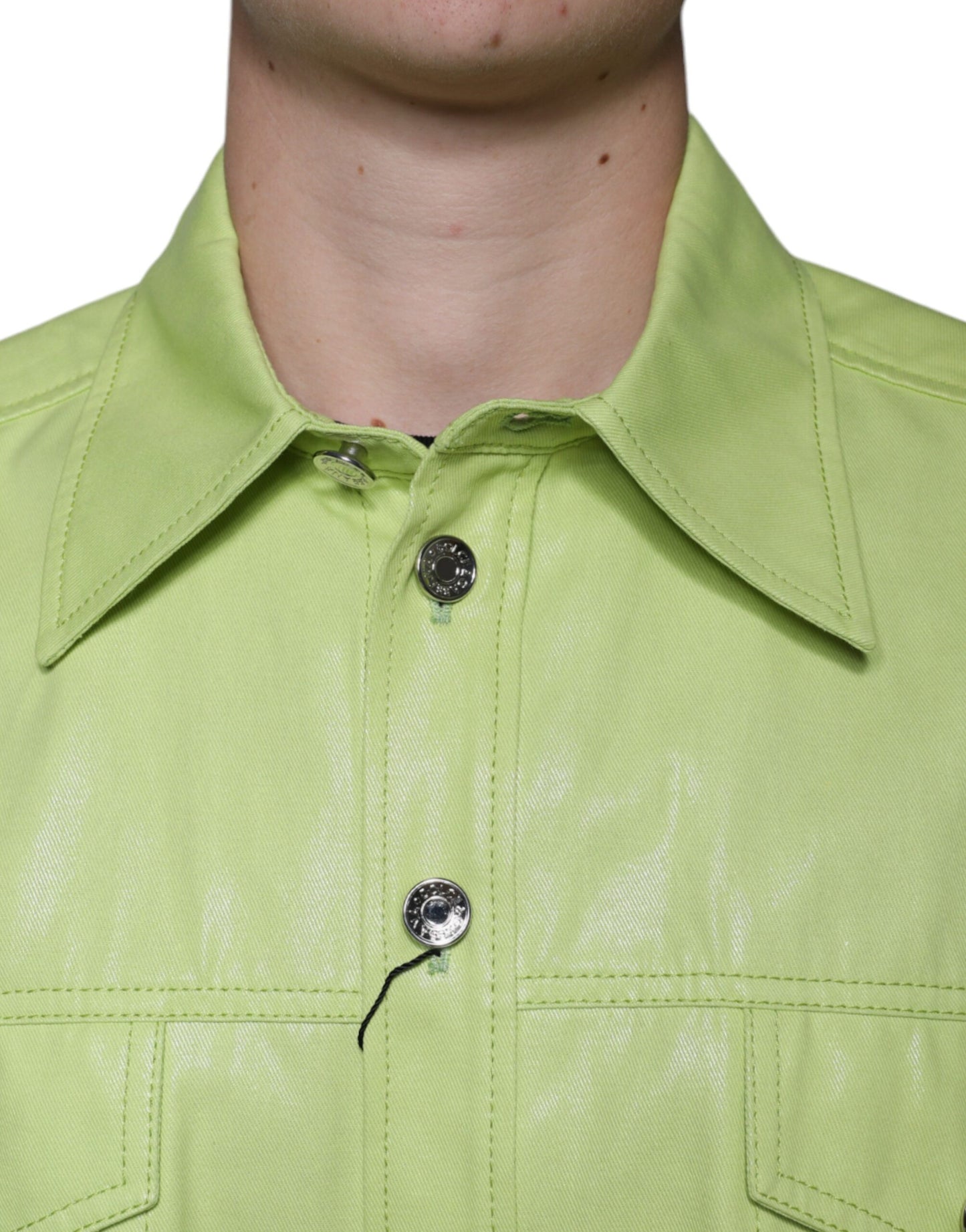 Chemise boutonnée à col en coton vert pour homme