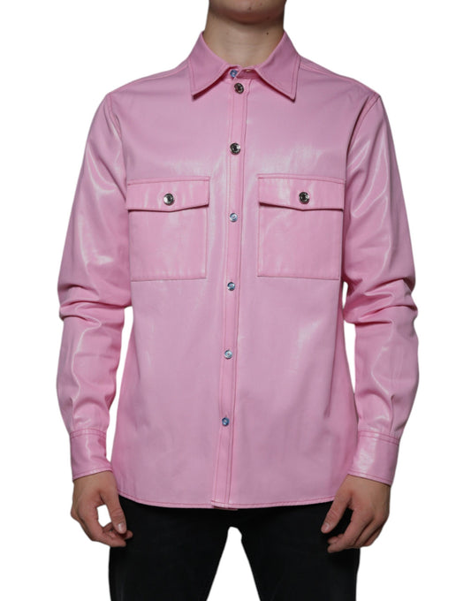 Chemise boutonnée à col en coton rose
