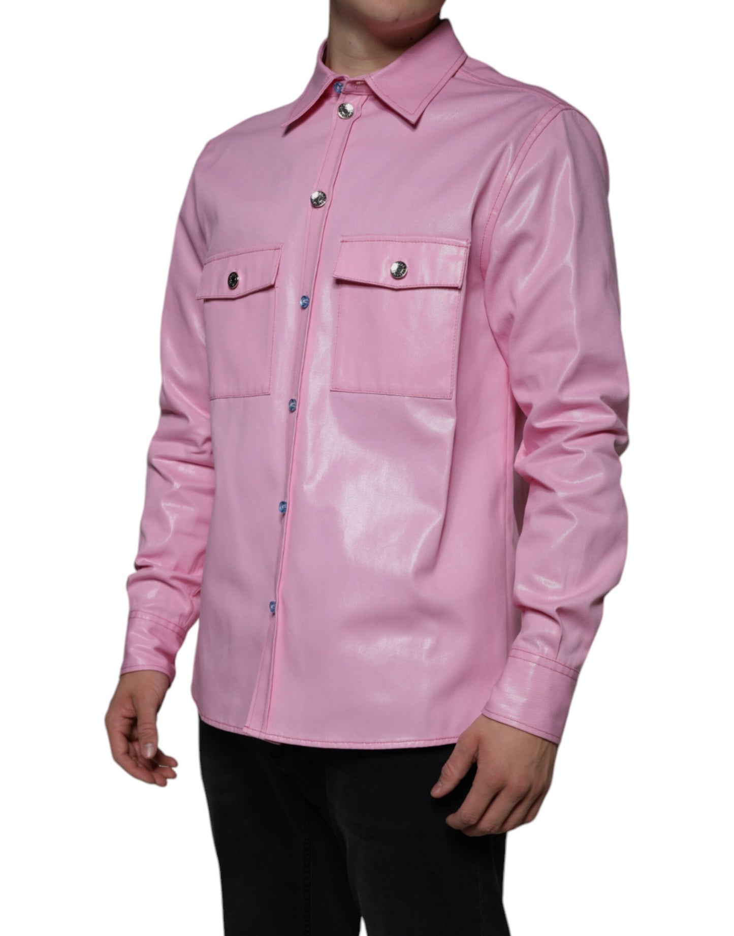 Chemise boutonnée à col en coton rose