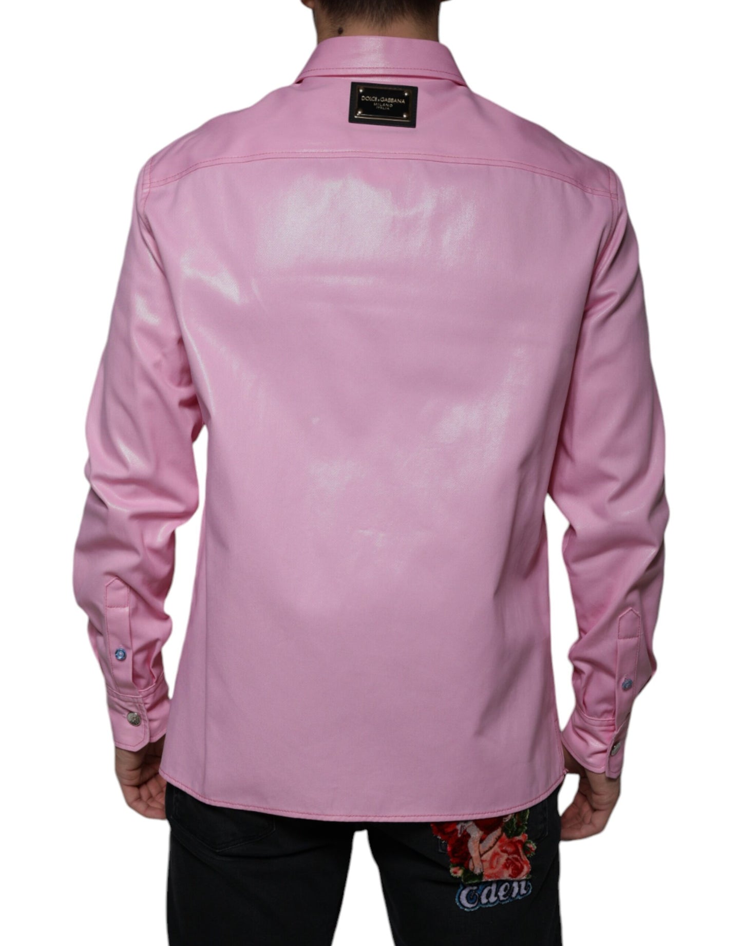 Chemise boutonnée à col en coton rose