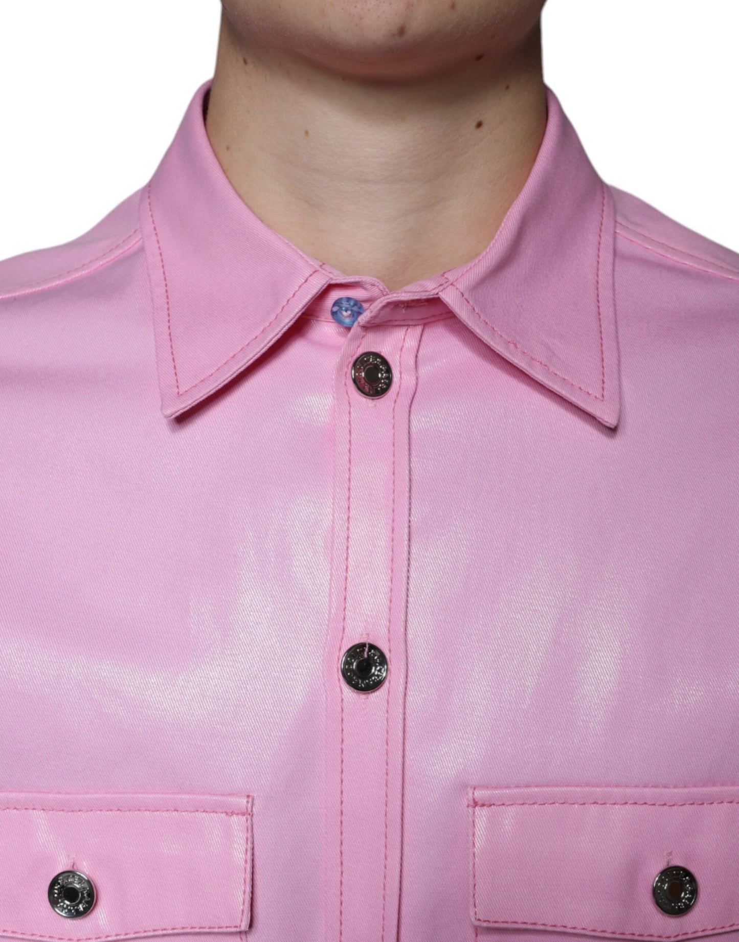 Chemise boutonnée à col en coton rose