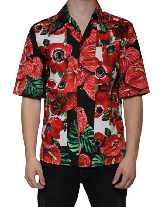 Chemise décontractée boutonnée à motif anémone multicolore