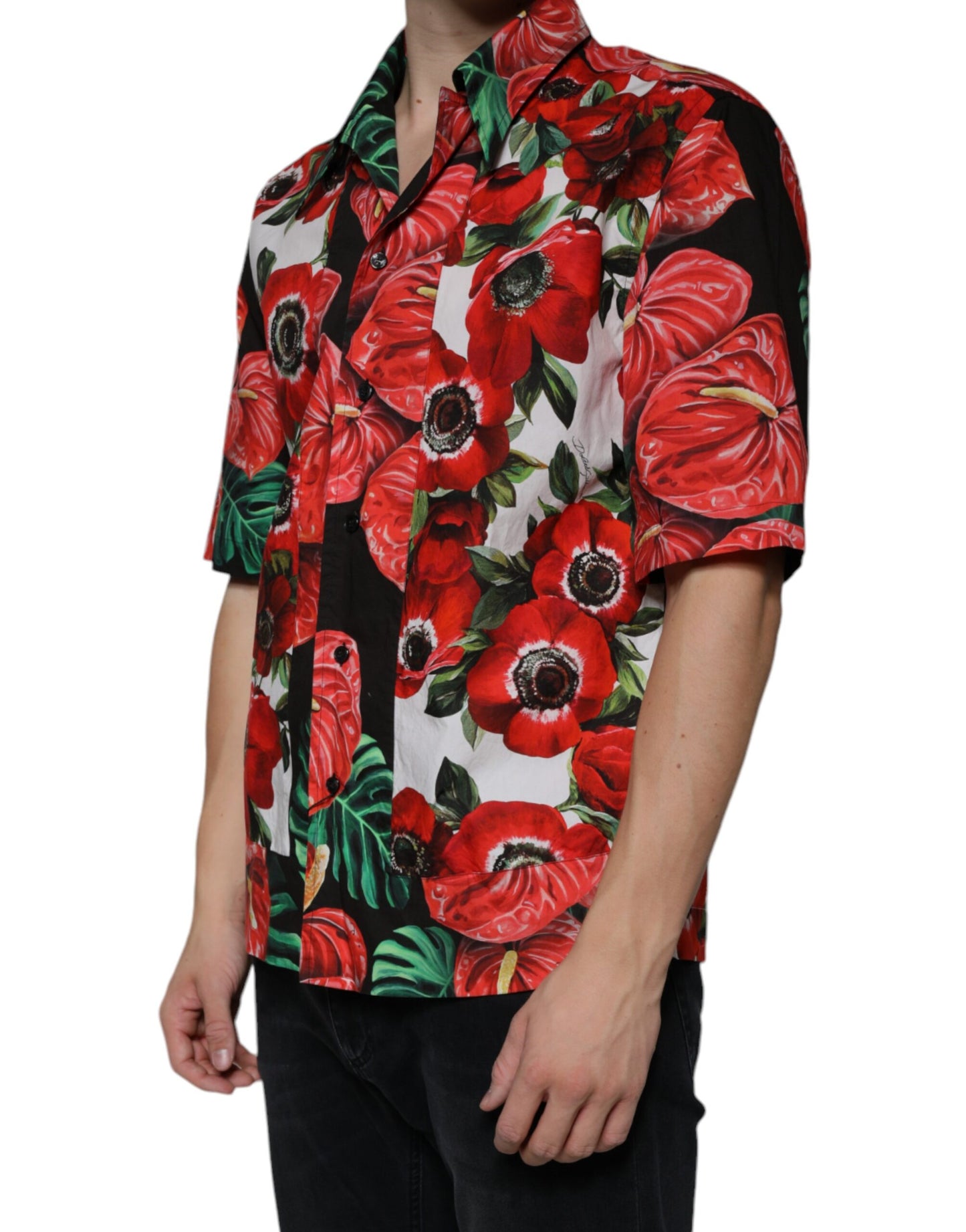 Chemise décontractée boutonnée à motif anémone multicolore
