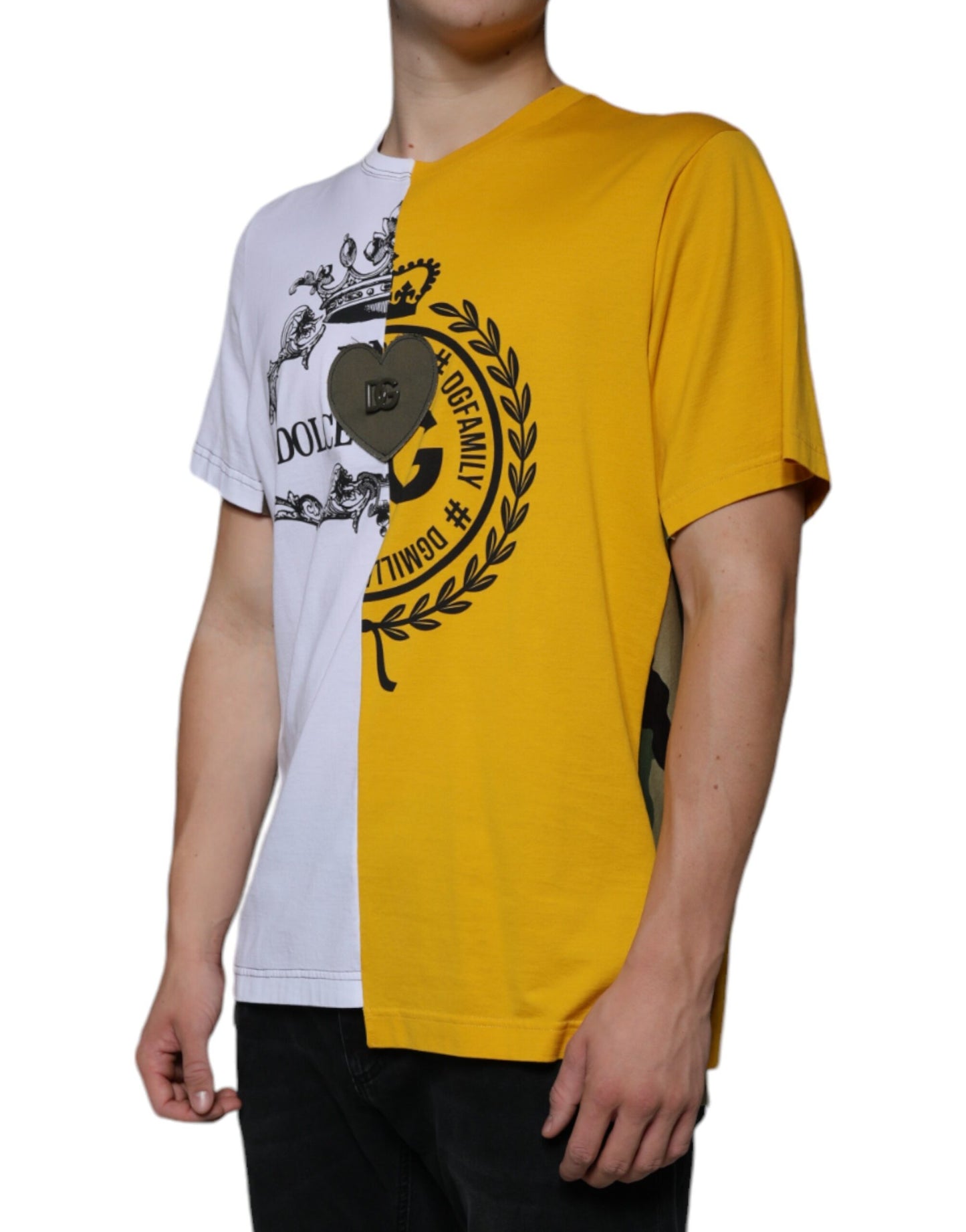 T-shirt à manches courtes avec logo imprimé blanc et jaune