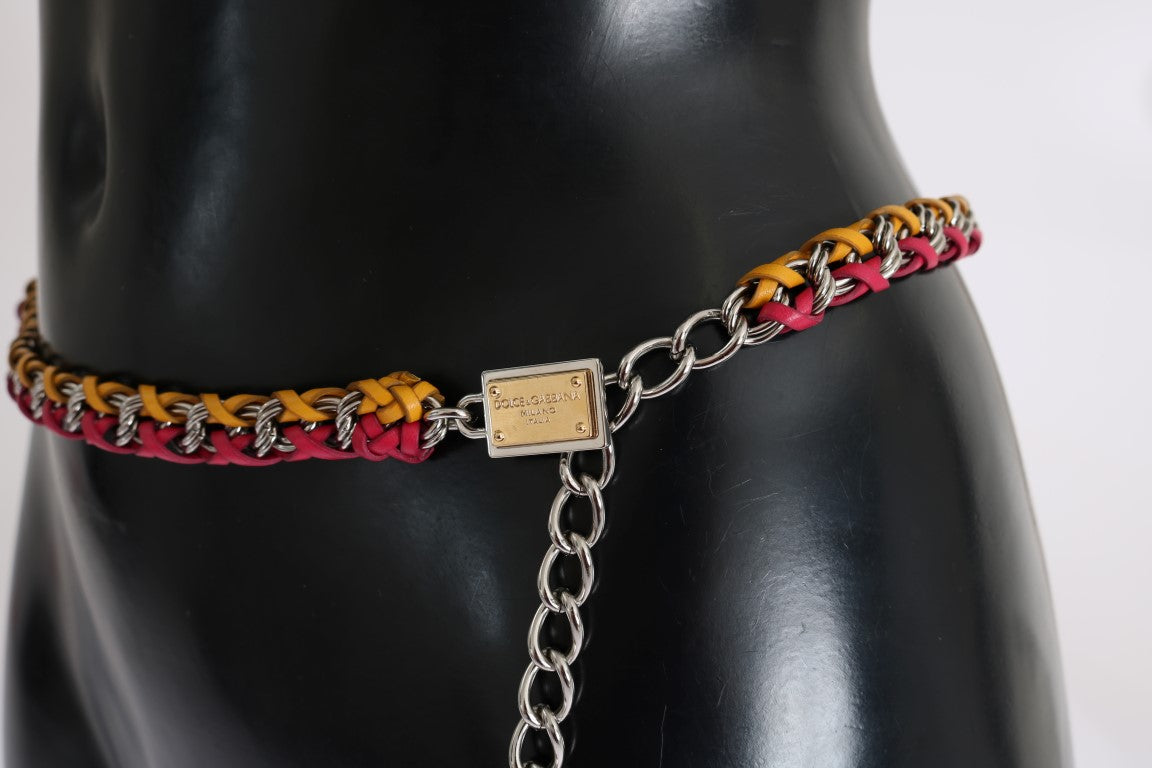 Cinturón de cuero rojo y amarillo con cristales