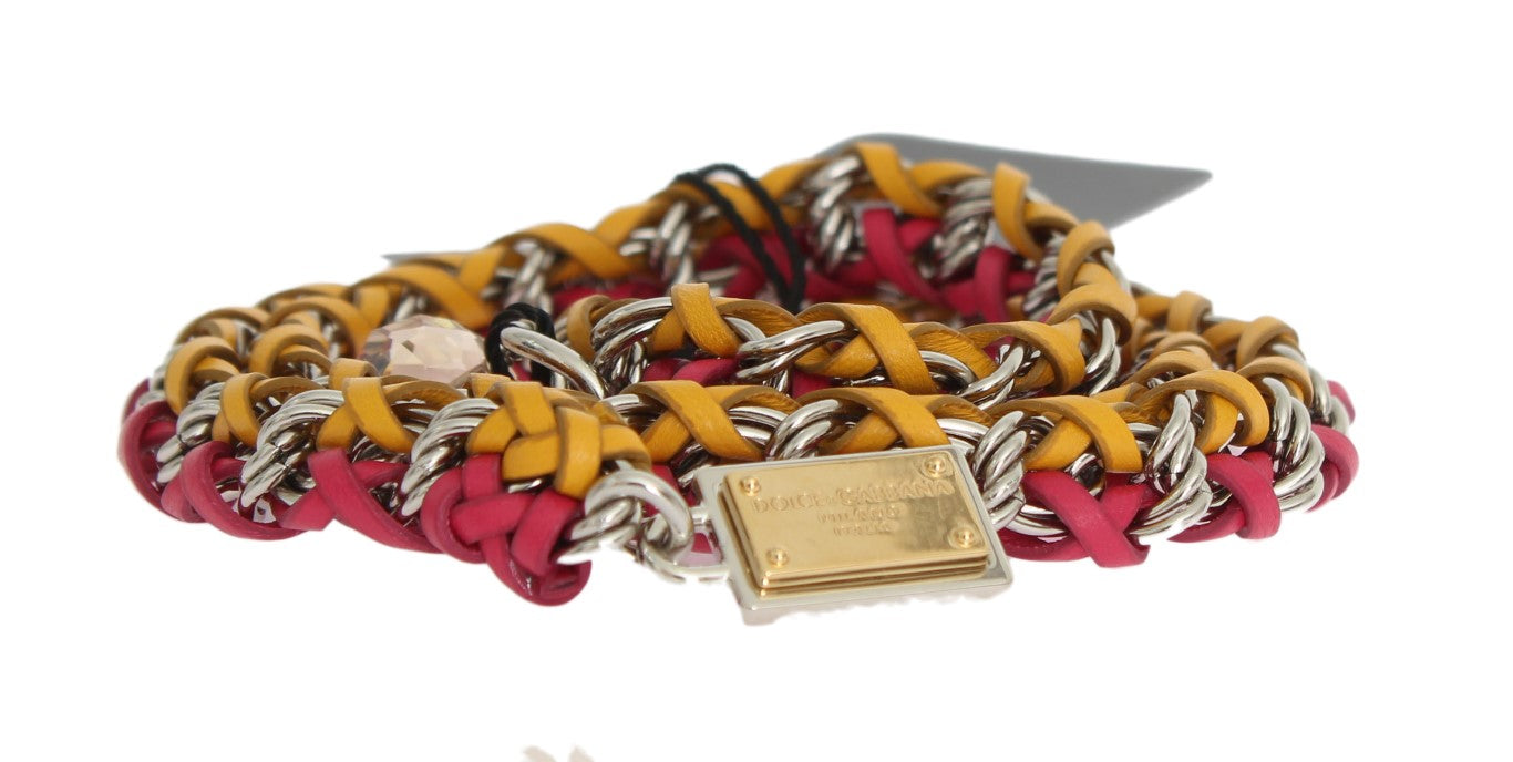 Cinturón de cuero rojo y amarillo con cristales