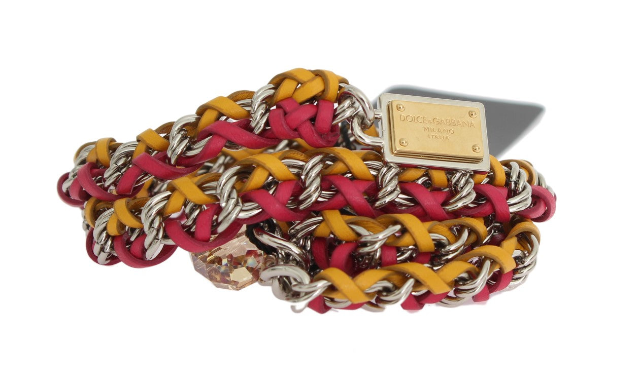 Cinturón de cuero rojo y amarillo con cristales