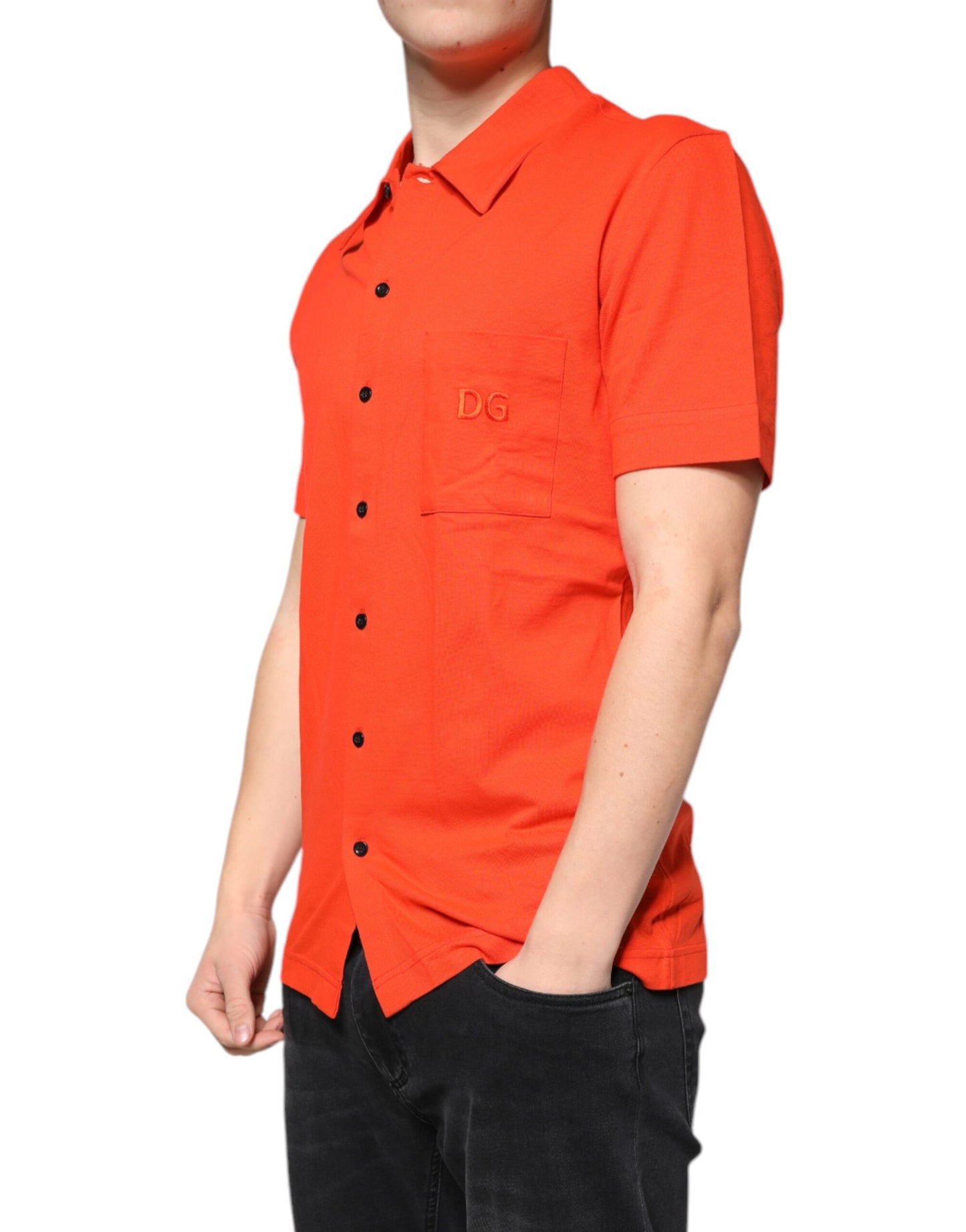 Polo décontracté boutonné en coton orange