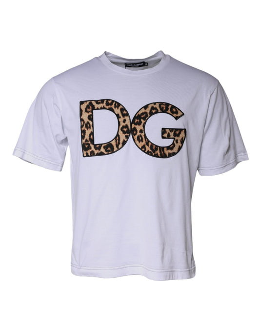 T-shirt blanc à manches courtes en coton avec logo DG