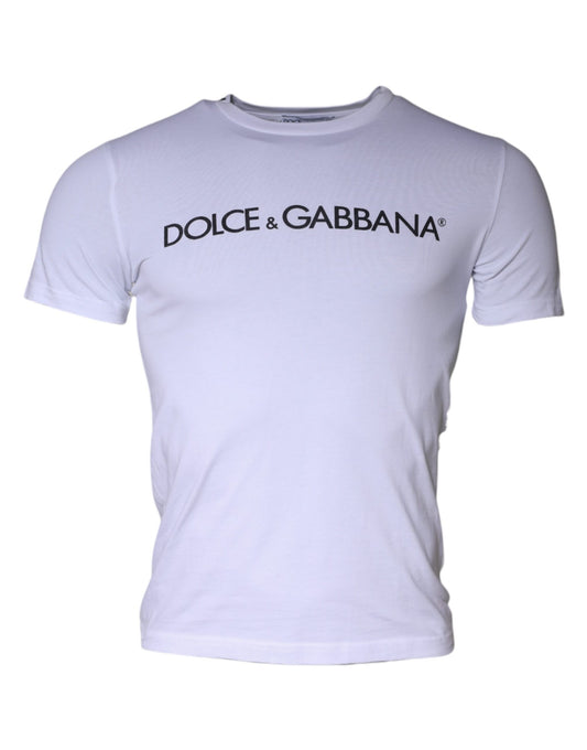 T-shirt col rond en coton blanc avec logo imprimé