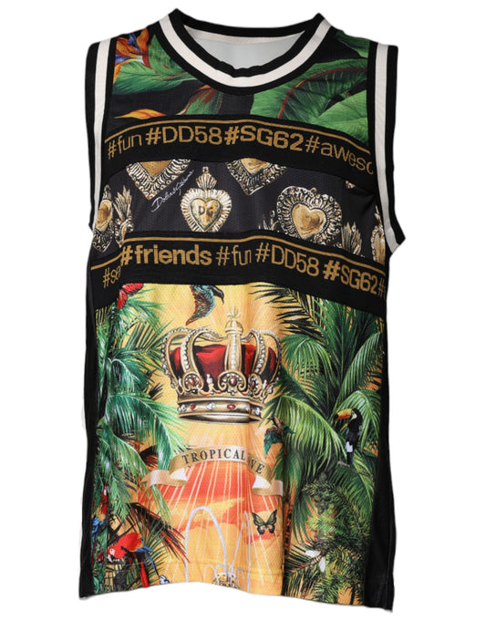 T-shirt sans manches tropical multicolore