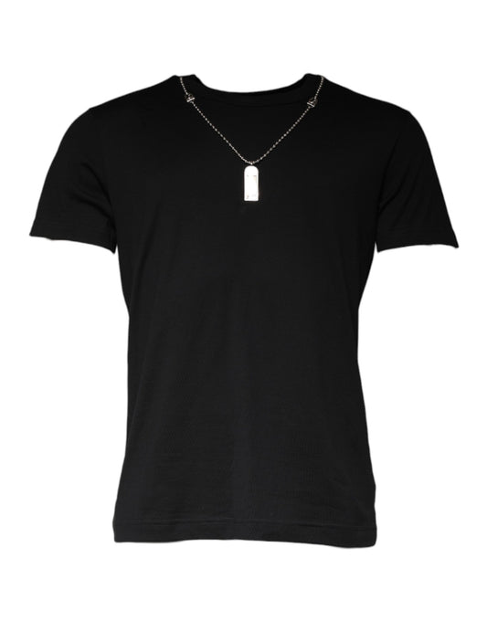 T-shirt en coton noir orné d'un collier