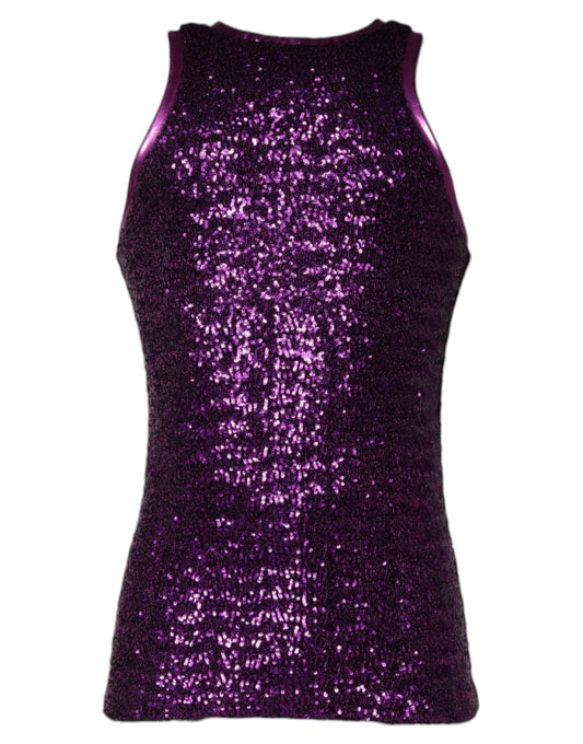 T-shirt sans manches à col rond et paillettes violettes