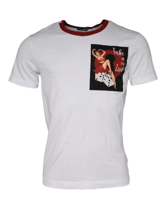 T-shirt col rond en coton blanc à imprimé graphique
