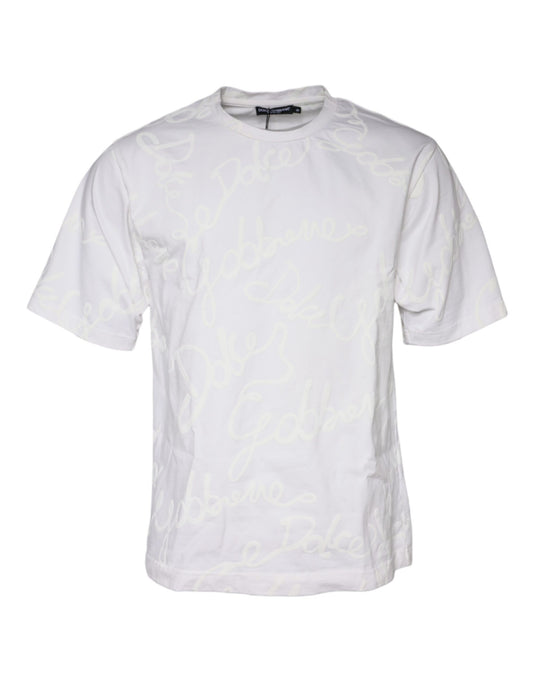 T-shirt col rond en coton blanc avec logo imprimé