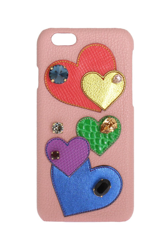 Funda para teléfono de cuero rosa con cristales y corazón