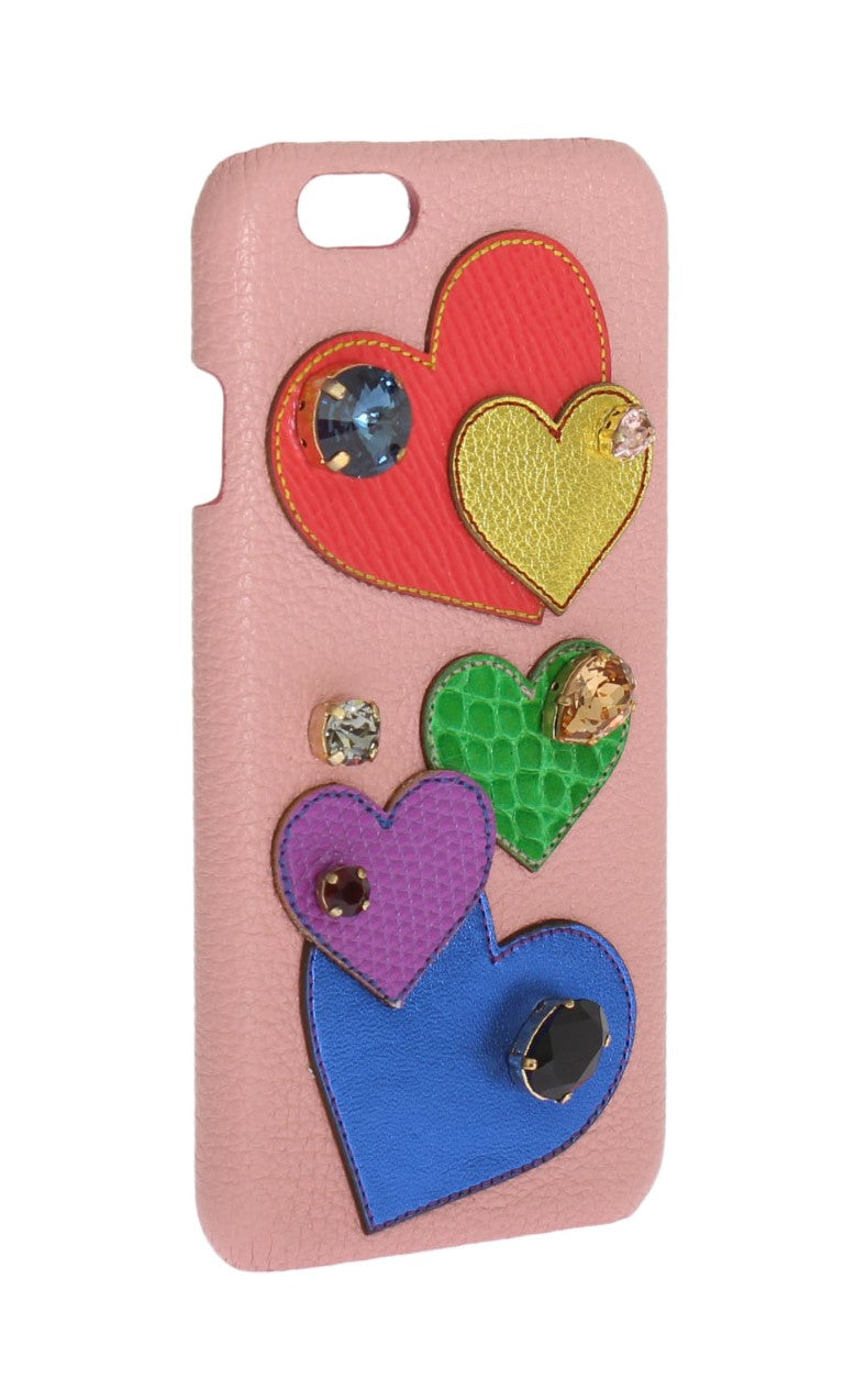 Funda para teléfono de cuero rosa con cristales y corazón