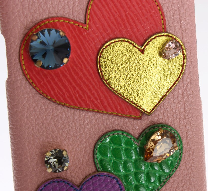 Funda para teléfono de cuero rosa con cristales y corazón