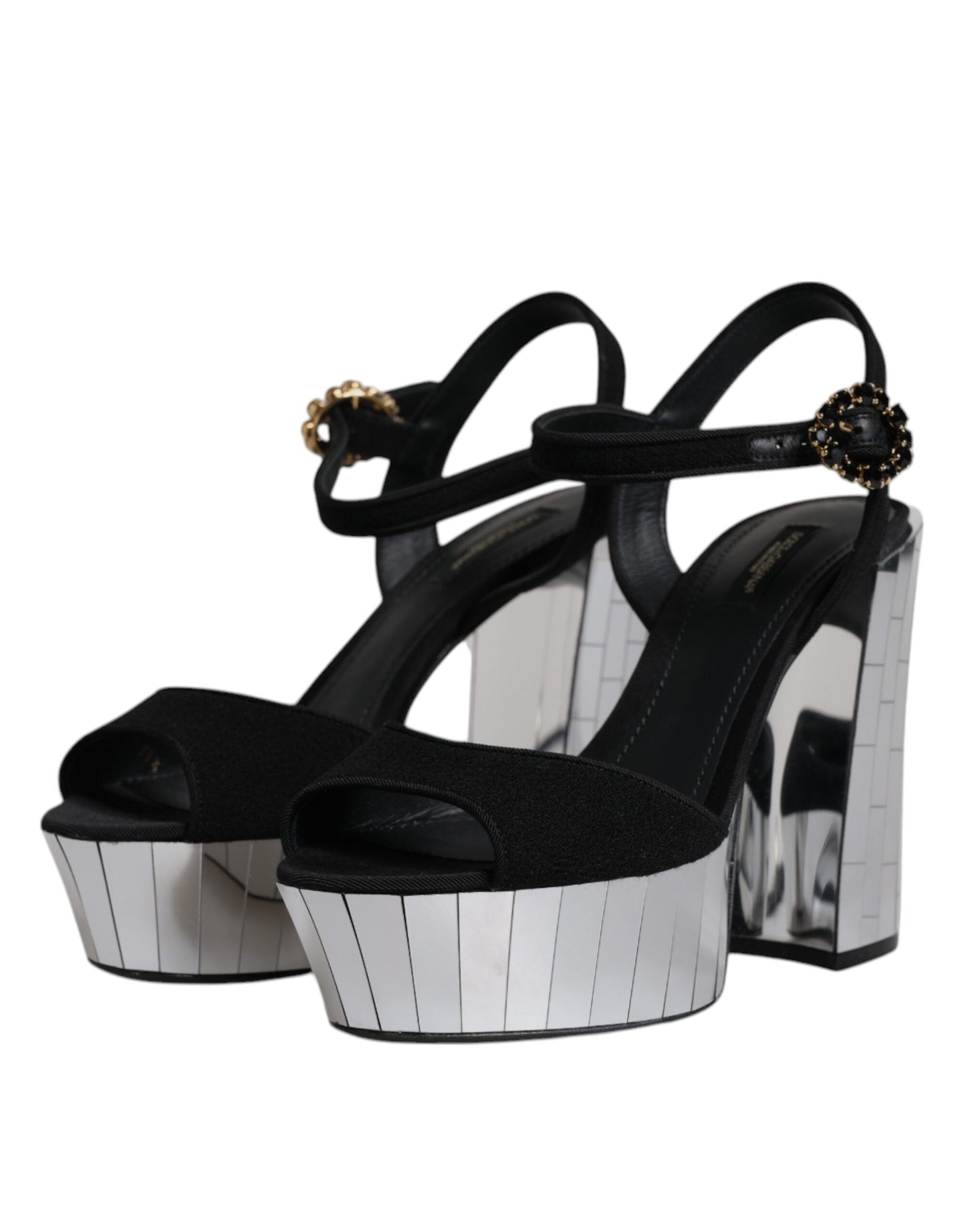 Sandalias de plataforma con tacones de espejo negro