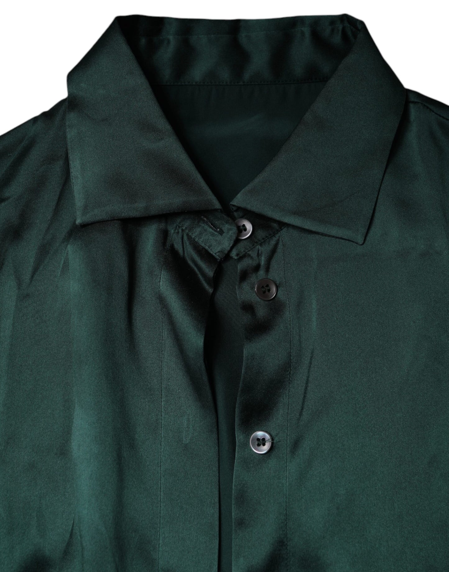 Blusa de manga larga con botones de seda verde oscuro