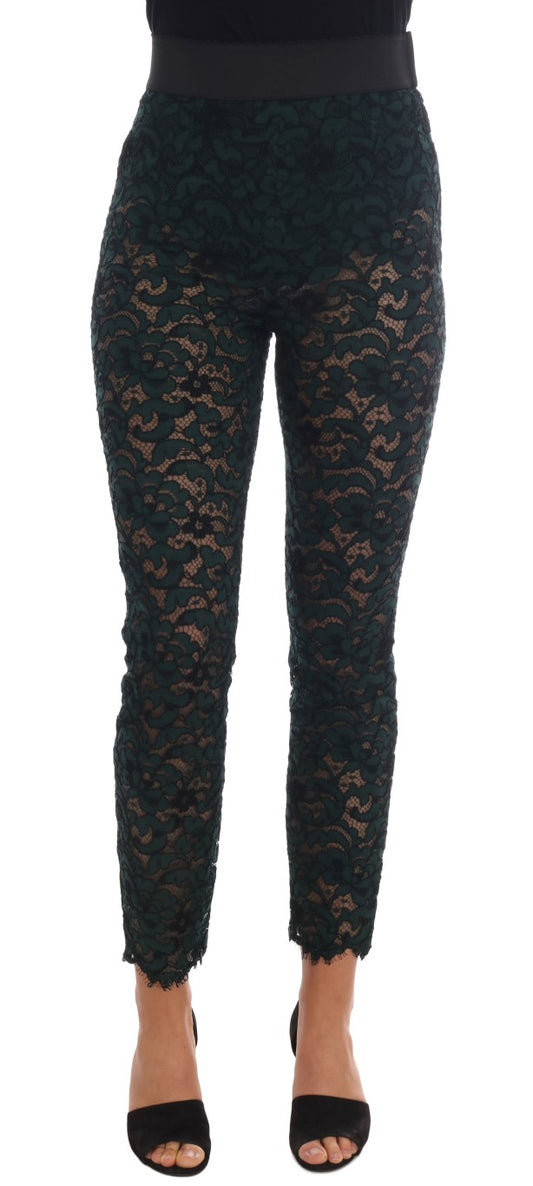 Leggings de encaje floral verde