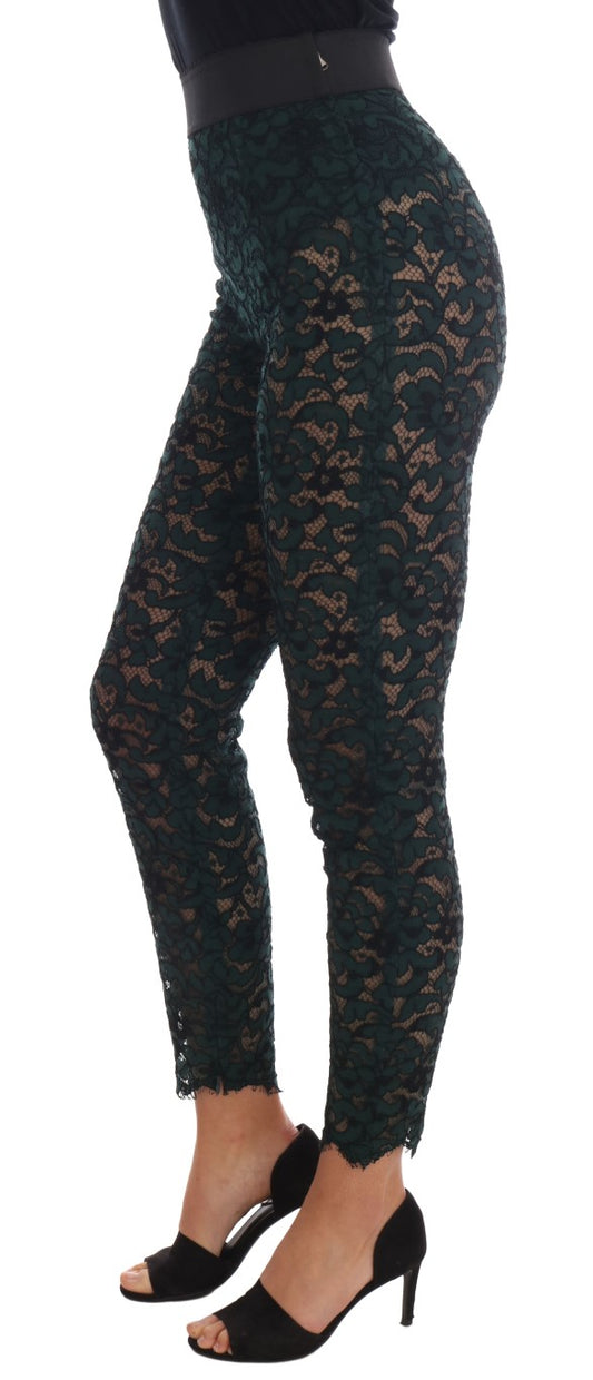Leggings de encaje floral verde