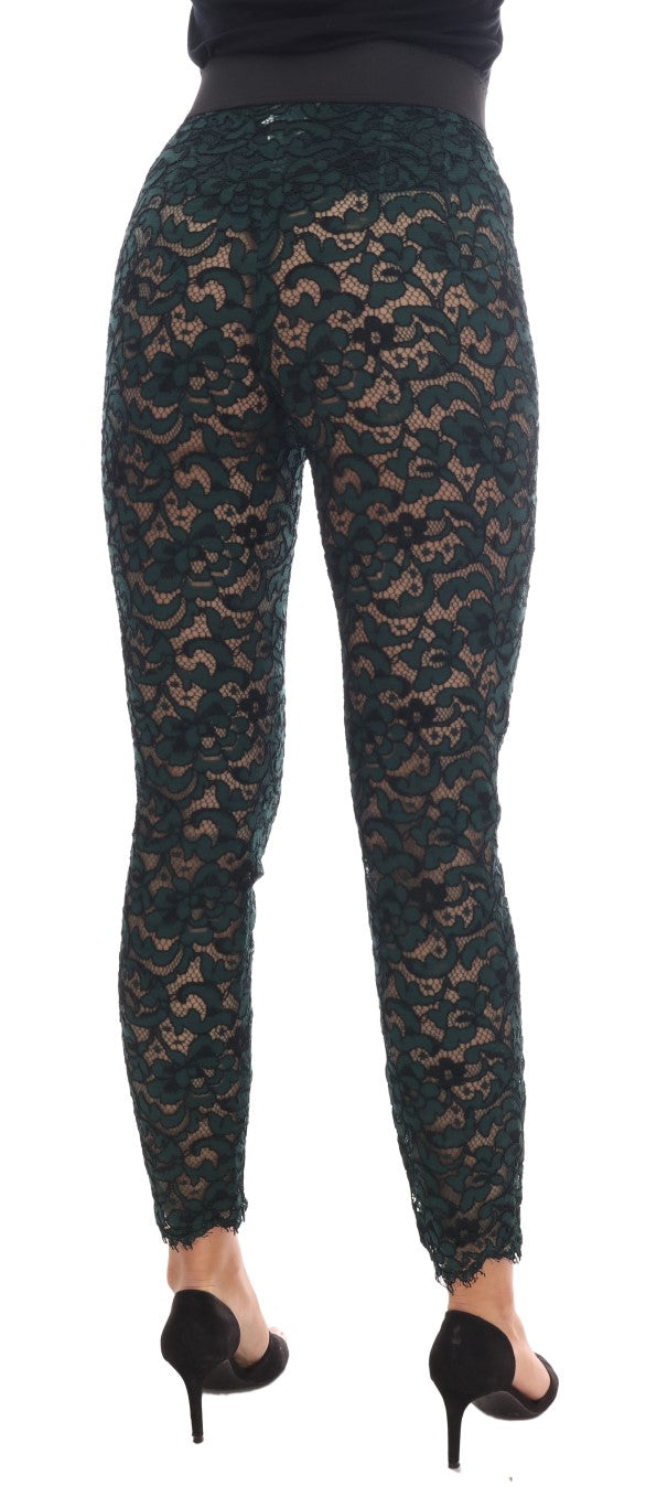 Leggings de encaje floral verde
