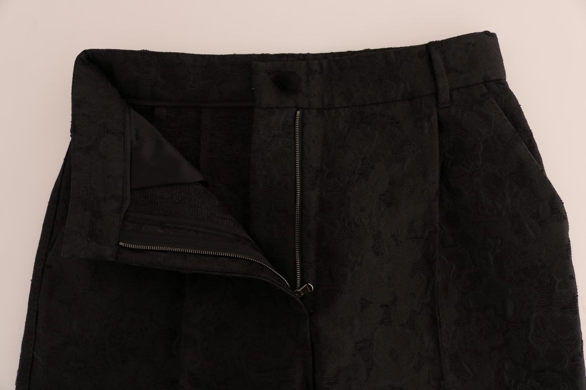 Pantalones capri con brocado floral negro