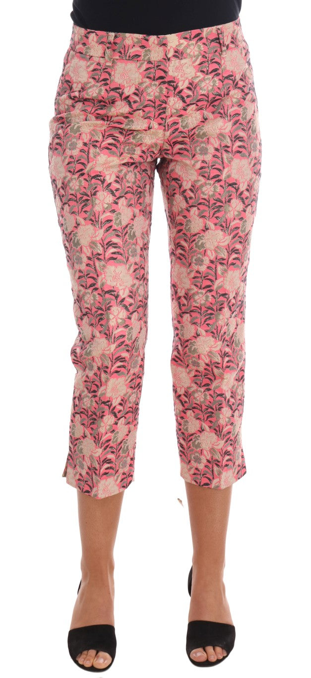 Pantalones capri con brocado floral rosa