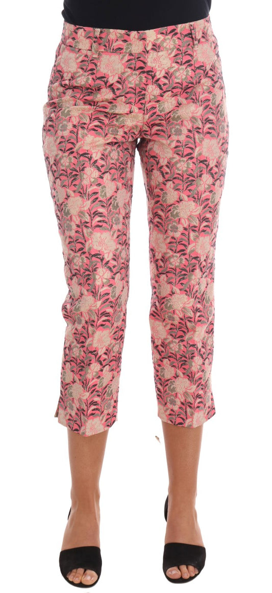 Pantalones capri con brocado floral rosa
