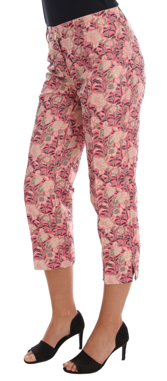 Pantalones capri con brocado floral rosa