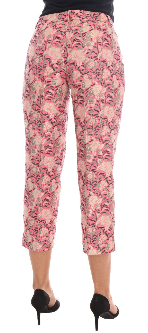 Pantalones capri con brocado floral rosa