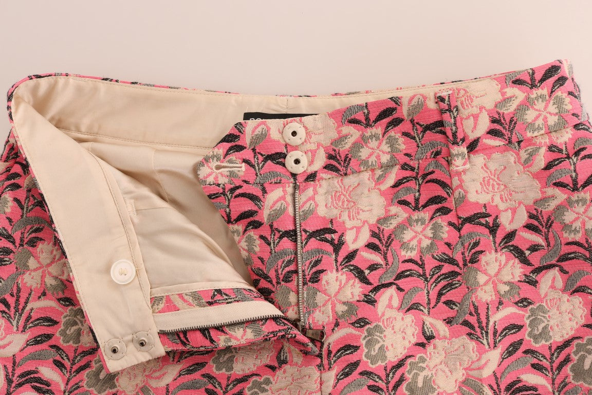 Pantalones capri con brocado floral rosa