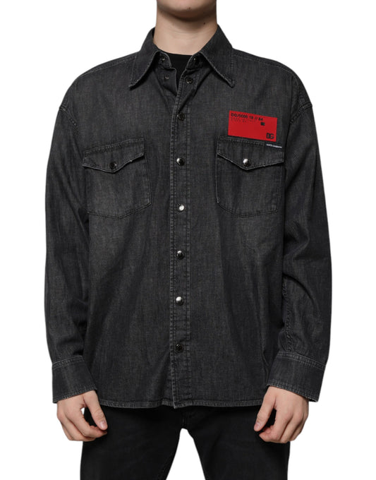 Chemise en jean boutonnée en coton avec logo noir