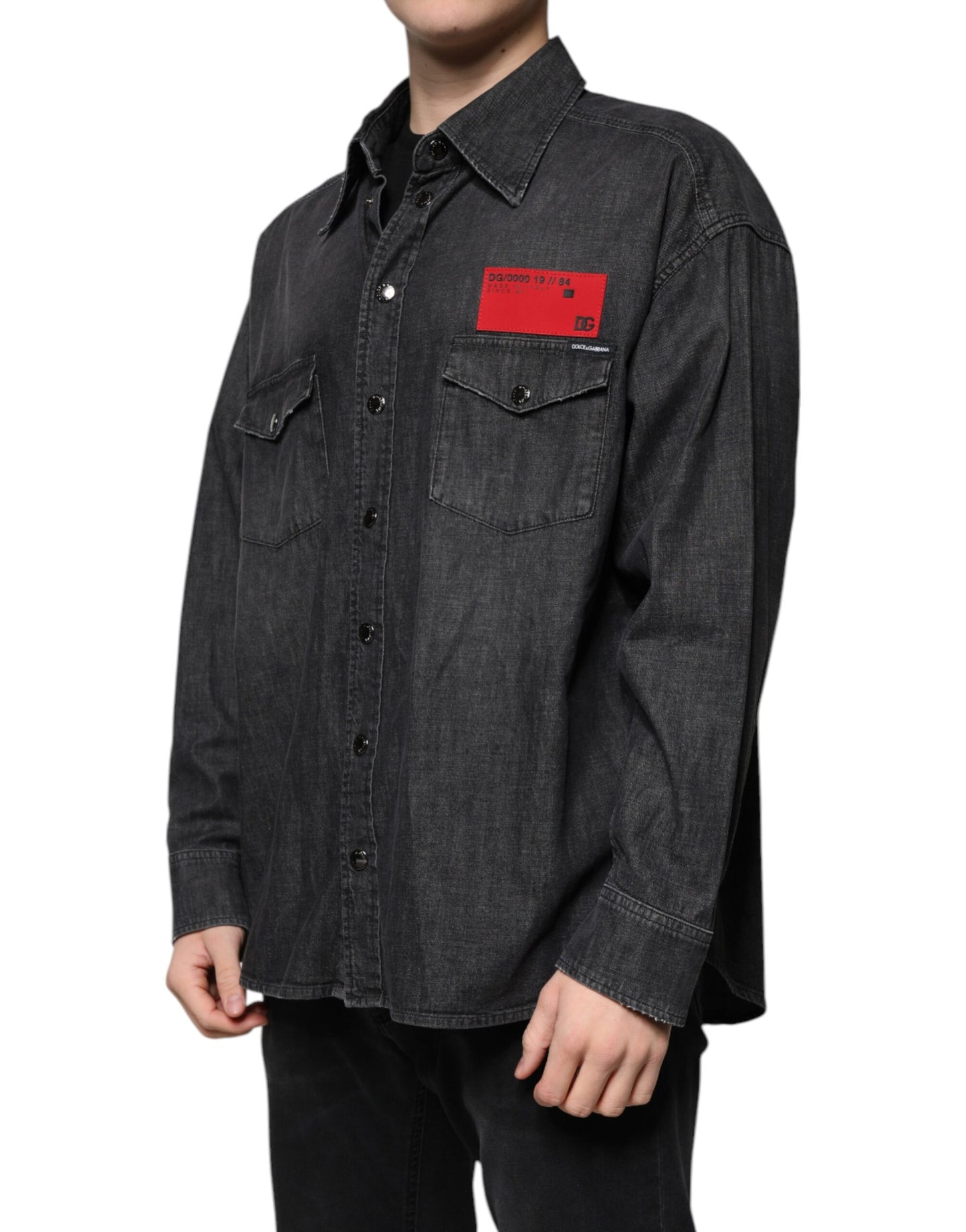 Chemise en jean boutonnée en coton avec logo noir