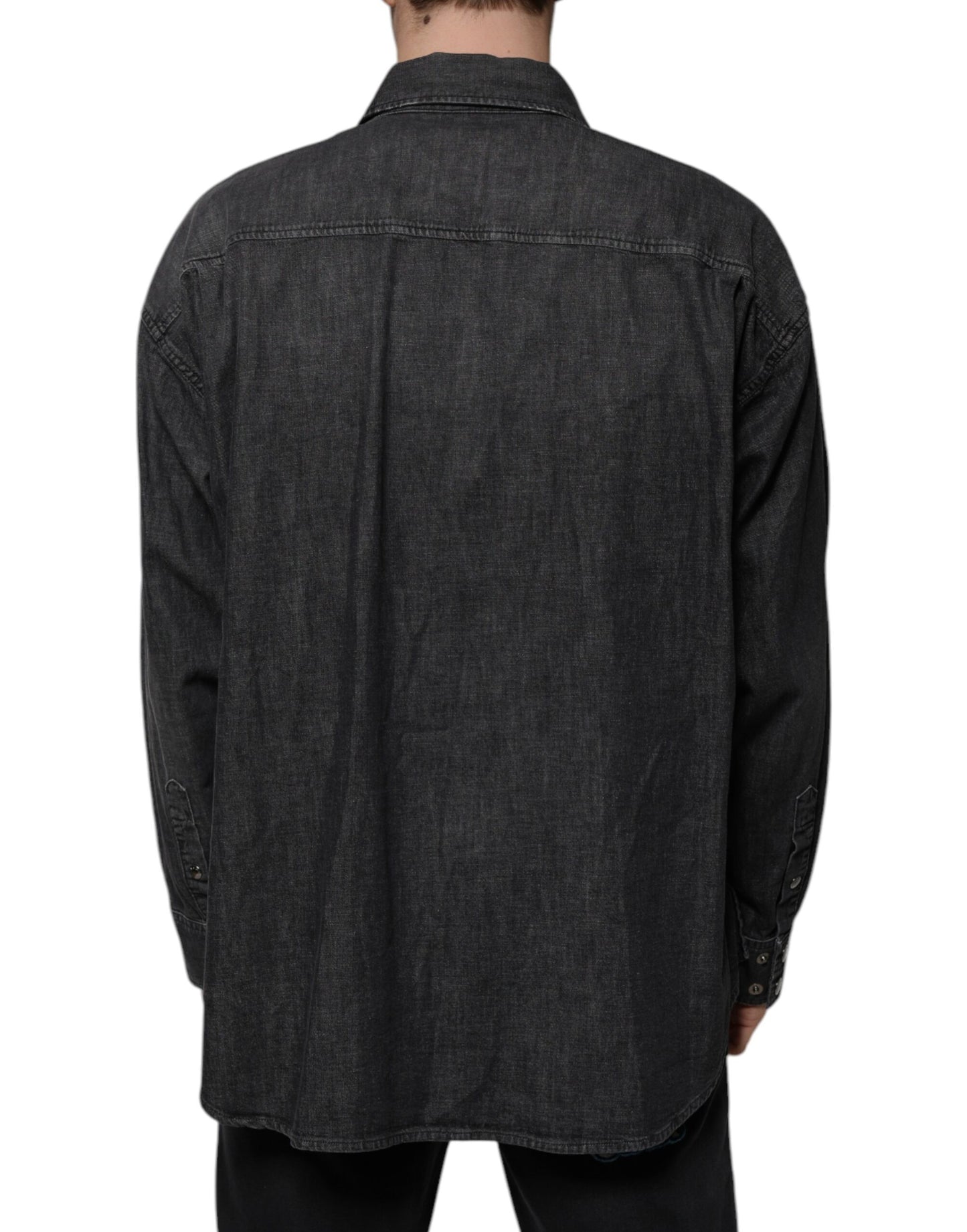 Chemise en jean boutonnée en coton avec logo noir
