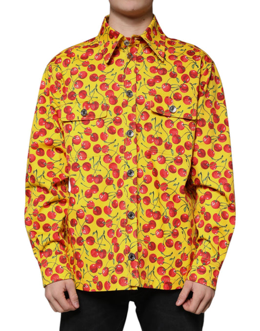 Chemise décontractée boutonnée jaune cerise pour homme